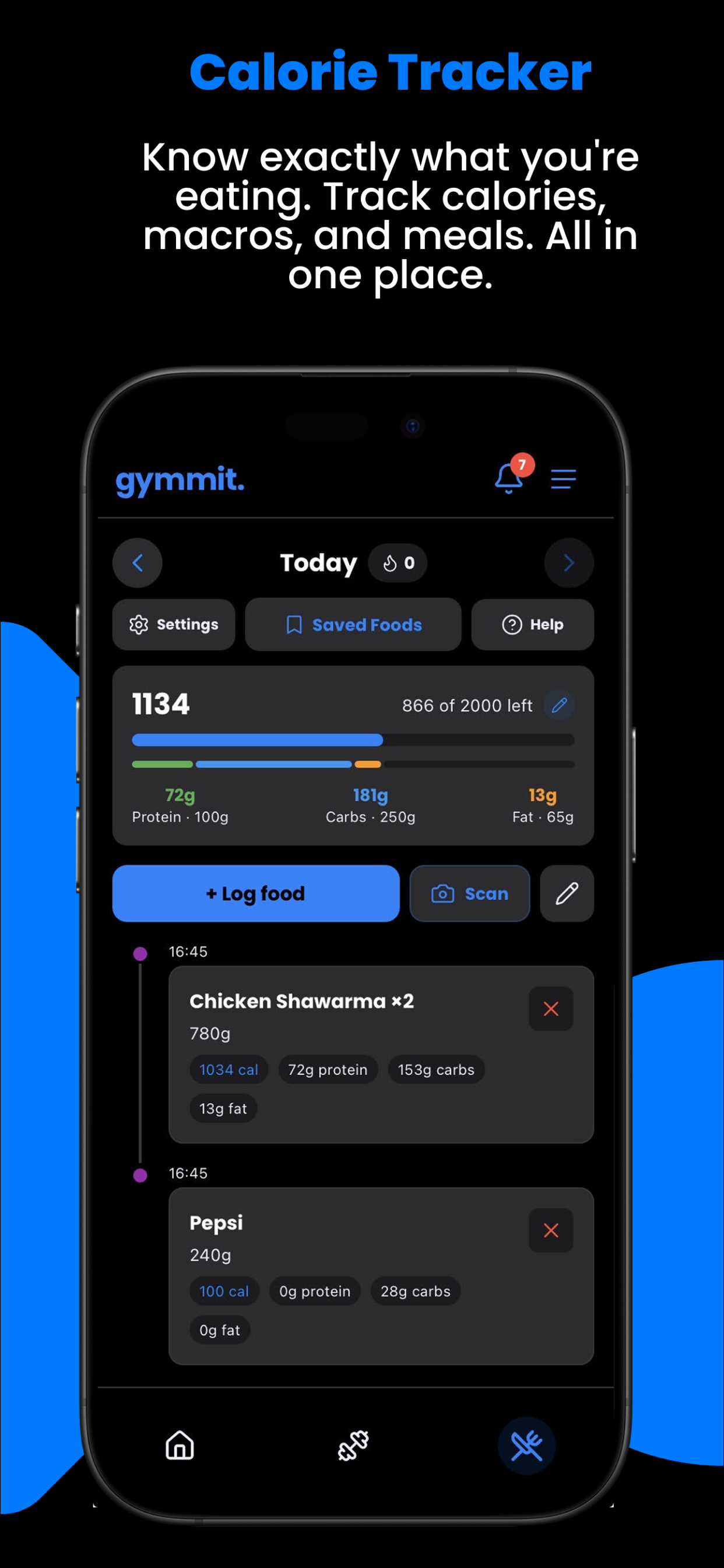 gymmit. calorie and macro tracking screen