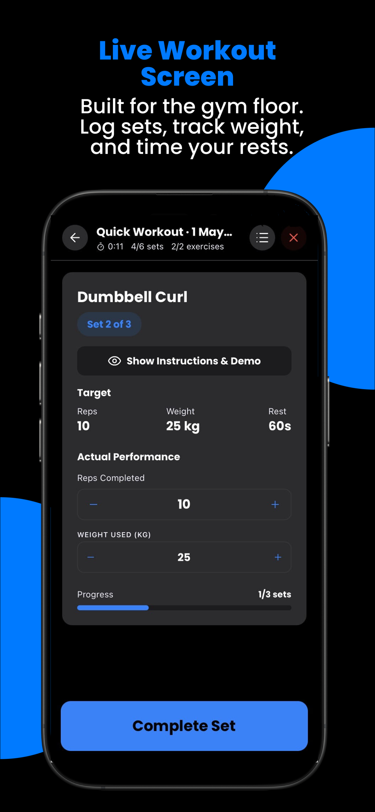 gymmit. live workout tracking screen